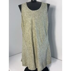 FLAX 100% Linen Tunic Tank Top Women L Blue/Tan Sleeveless Pockets Summer Luxury